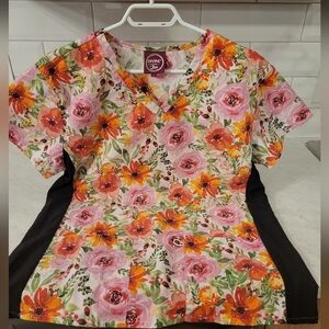 Scrubs Floral top and Red pants size Large